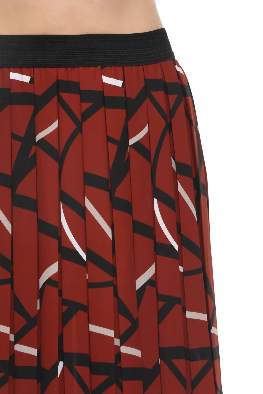 Abstract Pleated Midi Skirt In Cinnamon/multi