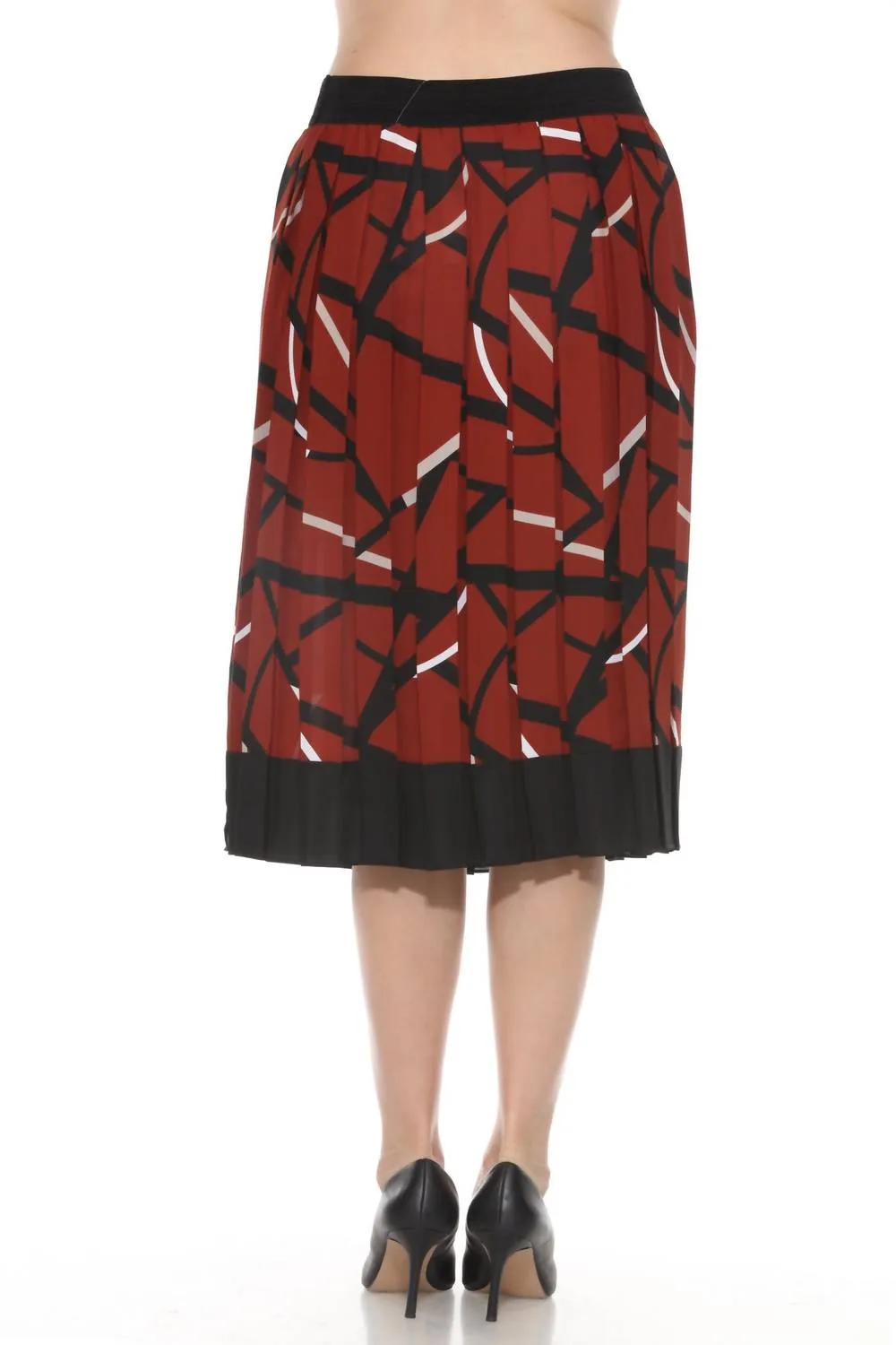 Abstract Pleated Midi Skirt In Cinnamon/multi