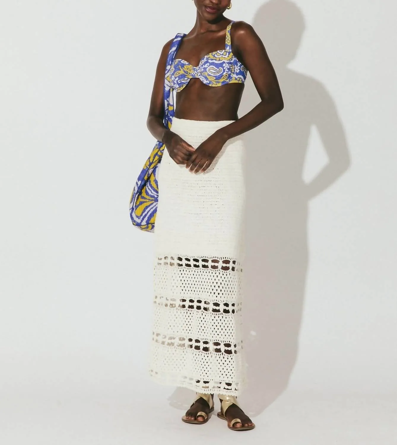 Adela Crochet Midi Skirt In Ivory