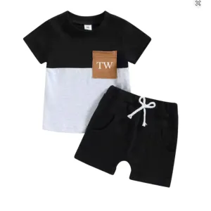 Alfie Pocket Personalised Initials Tee & Shorts Set boys wear best deals