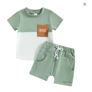 Alfie Pocket Personalised Initials Tee & Shorts Set boys wear best deals