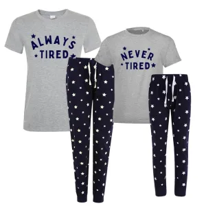 Always Tired/Never Tired Mum & Kid Matching Star Pyjamas - Grey/Navy nursing tops best deals