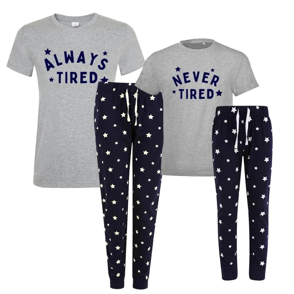 Always Tired/Never Tired Mum & Kid Matching Star Pyjamas - Grey/Navy nursing tops best deals