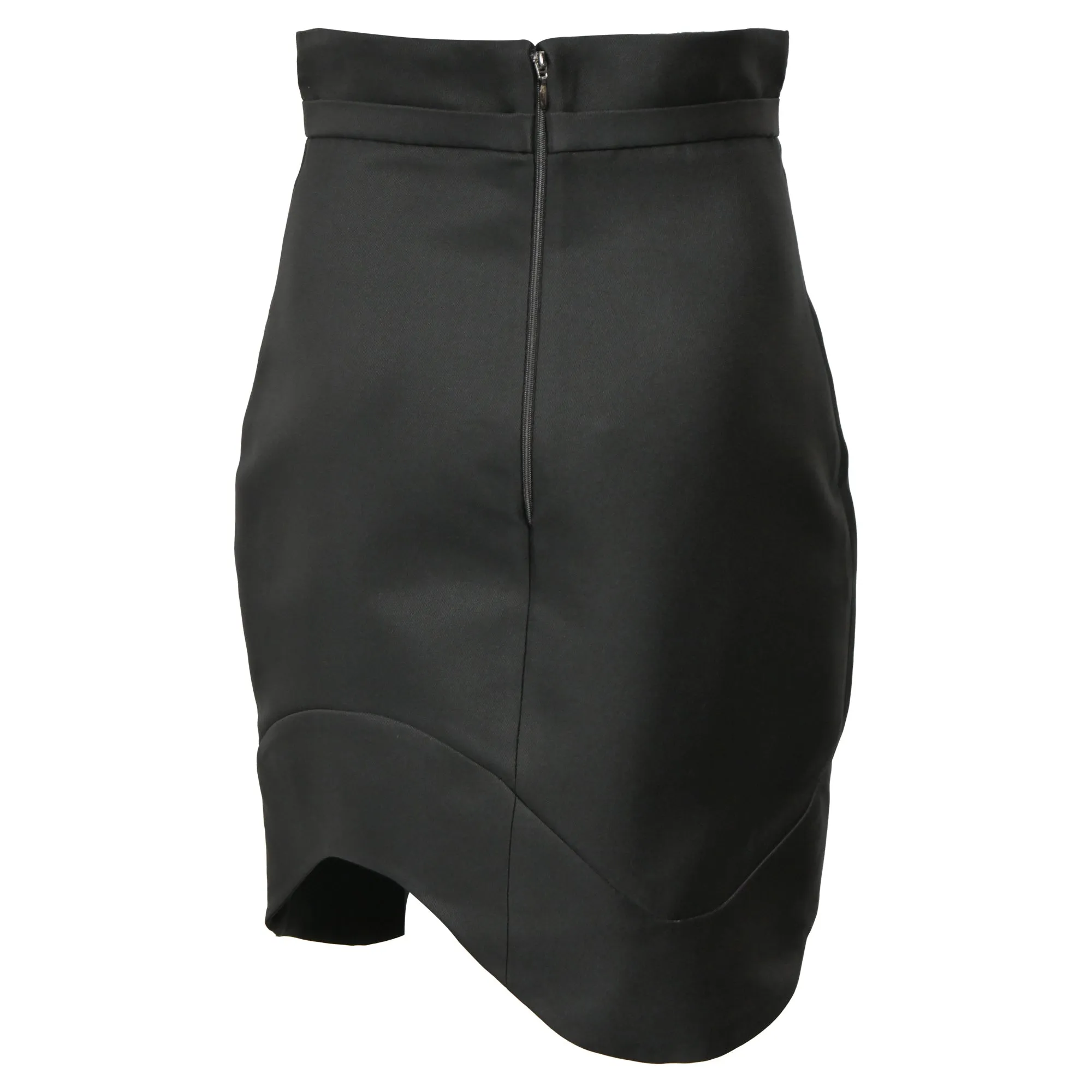 Antonio Berardi Mini High-Waisted Waved Hem Skirt in Black Polyester