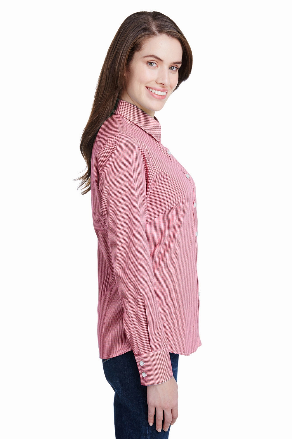Artisan Collection Womens Microcheck Gingham Long Sleeve Button Down Shirt - Red/White