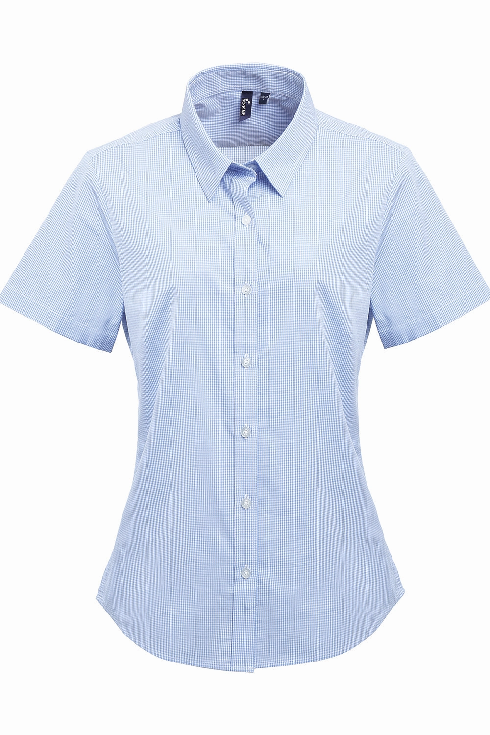 Artisan Collection Womens Microcheck Gingham Short Sleeve Button Down Shirt - Light Blue/White