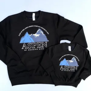 Aspen Ski Print Mum & Kid Matching Black Sweatshirts breastfeeding tops cheap