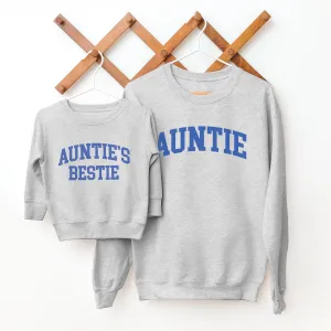 Auntie & Auntie's Bestie College Matching Grey/Blue Sweatshirts Auntie Clothing - auntie fashion outlet
