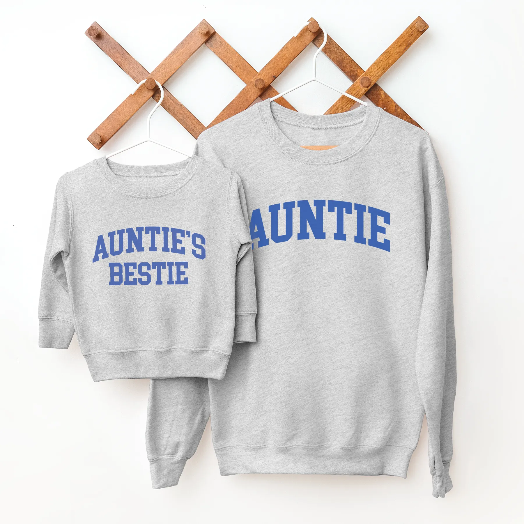 Auntie & Auntie's Bestie College Matching Grey/Blue Sweatshirts Auntie Clothing - auntie fashion outlet