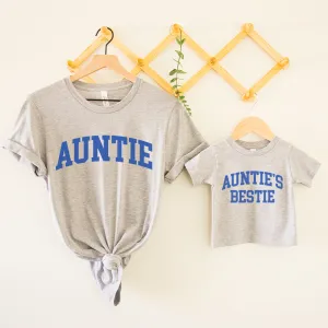 Auntie & Auntie's Bestie College Matching Grey/Blue T-shirts Auntie Clothing - auntie fashion outlet
