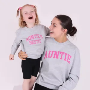 Auntie & Auntie's Bestie College Matching Grey/Pink Sweatshirts Auntie Clothing - auntie fashion outlet