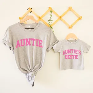 Auntie & Auntie's Bestie College Matching Grey/Pink T-shirts Auntie Clothing - auntie fashion outlet