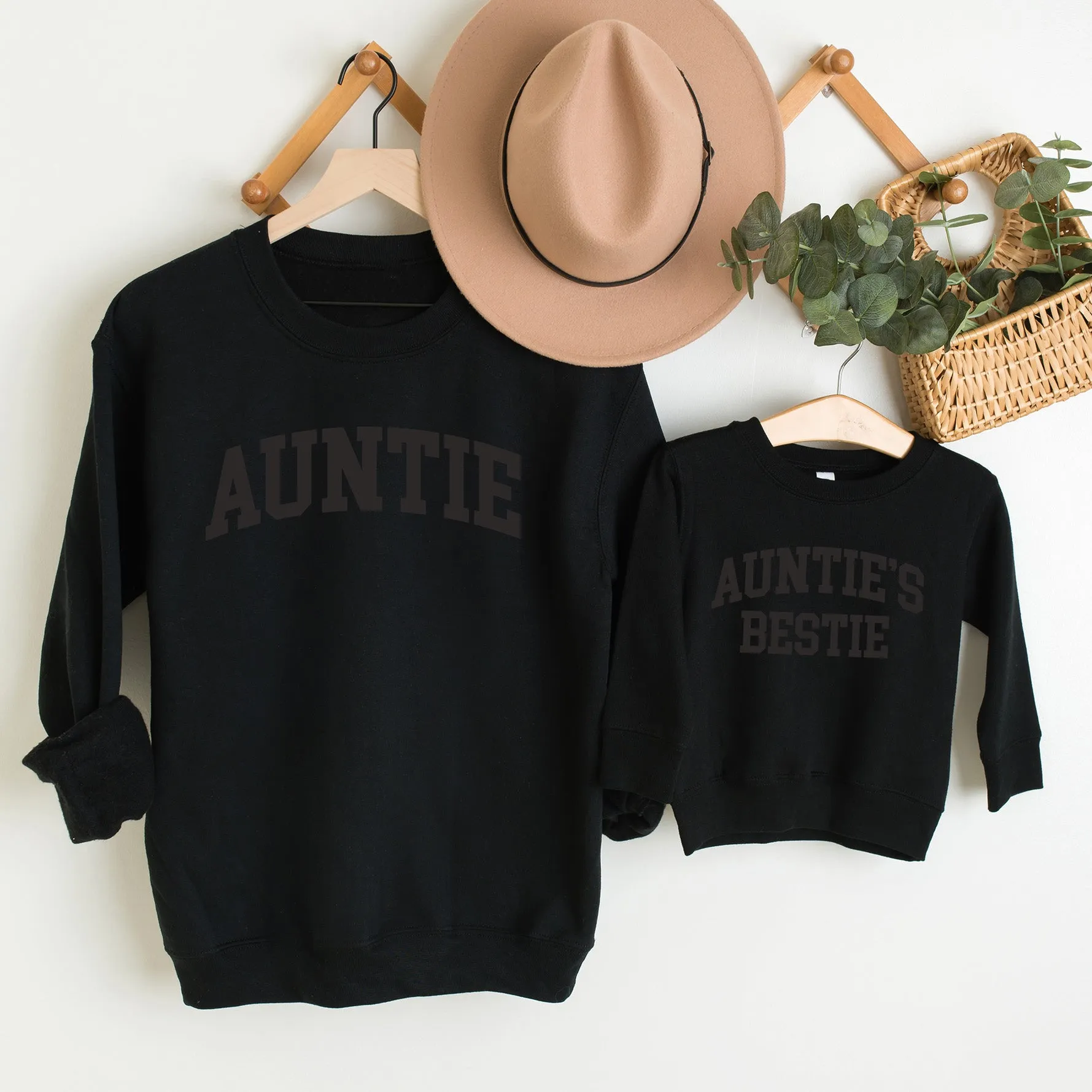 Auntie & Auntie's Bestie College Matching Stealth Black Sweatshirts Auntie Clothing - auntie fashion outlet
