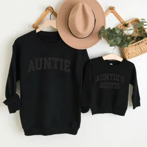 Auntie & Auntie's Bestie College Matching Stealth Black Sweatshirts Auntie Clothing - auntie fashion outlet