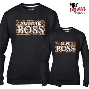 Auntie & Mini Boss Leopard Slogan Black Sweaters (MRK X) Auntie Clothing - auntie fashion outlet