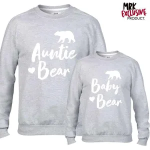 Auntie Bear & Little Bear Matching Light Grey Sweaters (MRK X) Auntie Clothing - auntie fashion outlet