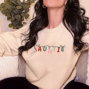Auntie Christmas Lights Women's Sweatshirt Auntie Clothing - trendy auntie clothes sale