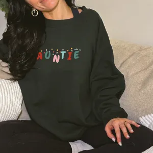 Auntie Christmas Lights Women's Sweatshirt Auntie Clothing - trendy auntie clothes sale