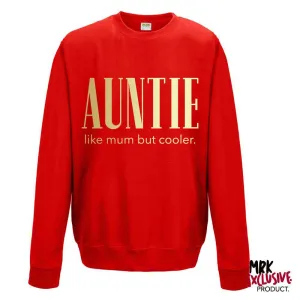 Auntie (Cooler than Mum) Ladies Red/Gold Sweater (MRK X) Auntie Clothing - auntie fashion outlet
