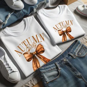 Autumn Girly Bow Matching T-Shirts White nursing tops best deals