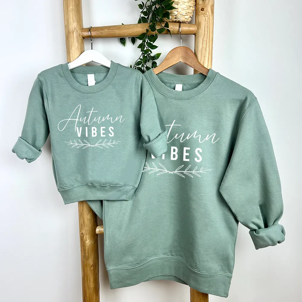 Autumn Vibes Mum Matching Dusty Green Sweatshirts baby bump outfits discount