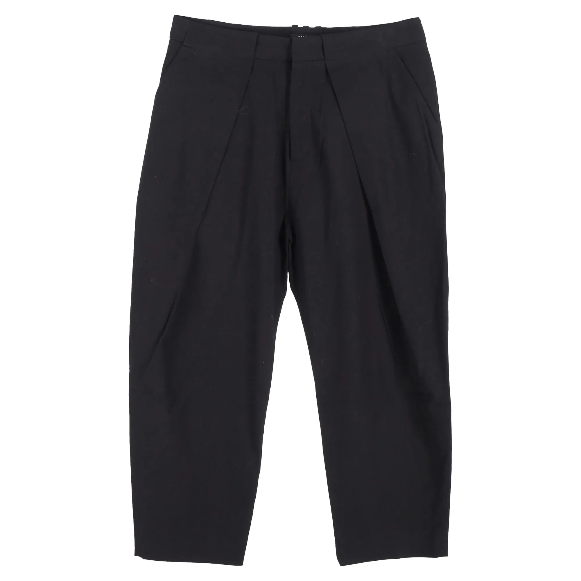 Balmain Draped Straight-Leg Cropped Trousers in Black Wool