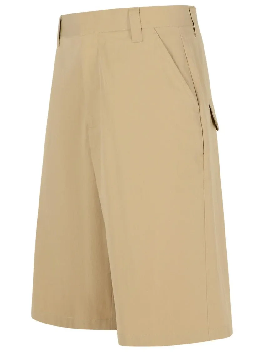 Beige Cotton Blend Bermuda Shorts