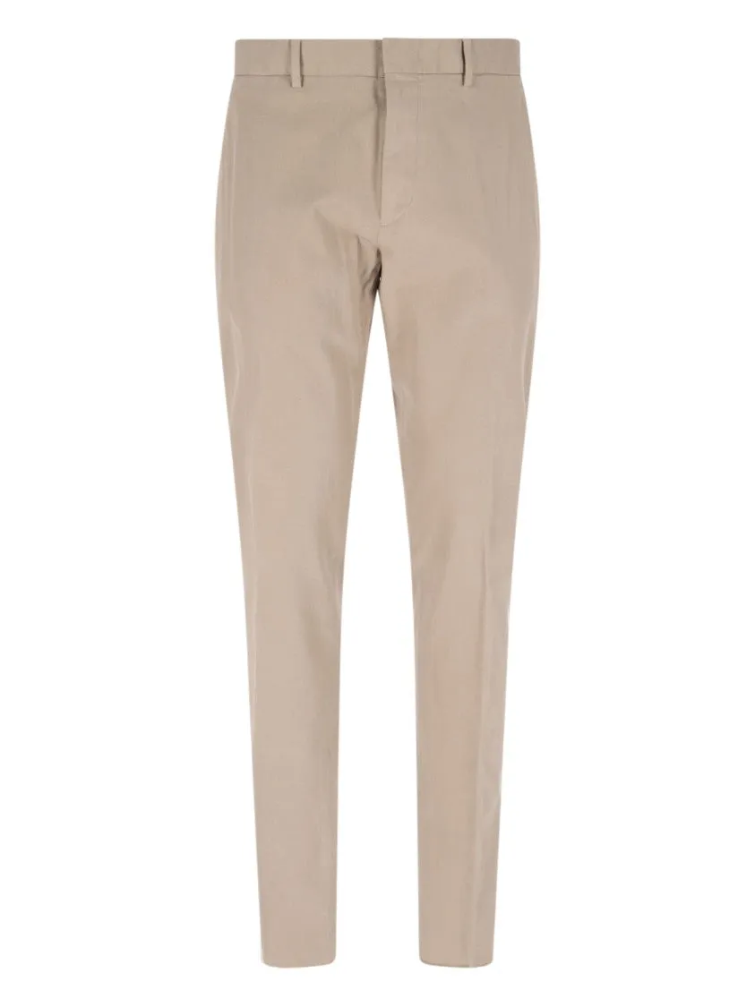 Beige Cotton Chino Pants With Medium Waist