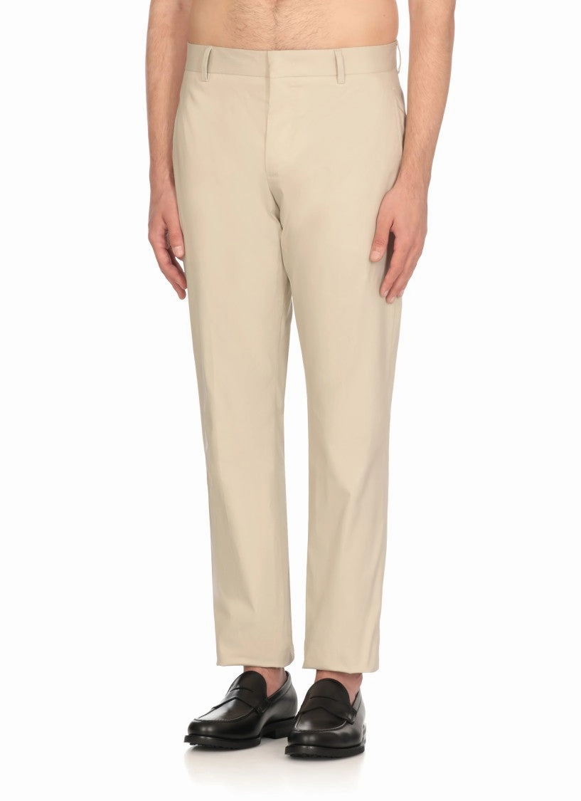 Beige Cotton Tailored Trousers