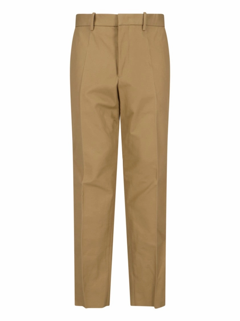 Beige Straight-Leg Pants