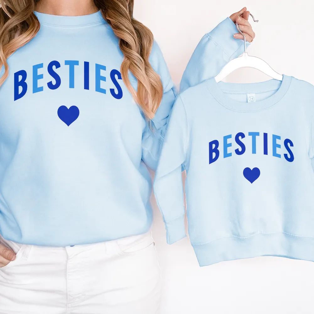 Besties Love Hearts Mum & Kid Matching Blue Sweatshirts baby bump outfits discount