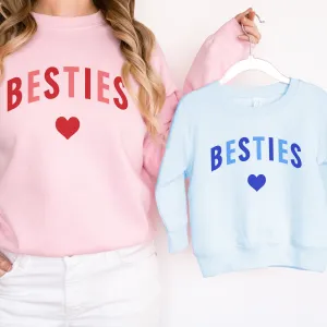 Besties Love Hearts Mum & Kid Matching Pink/Blue Sweatshirts nursing tops best deals