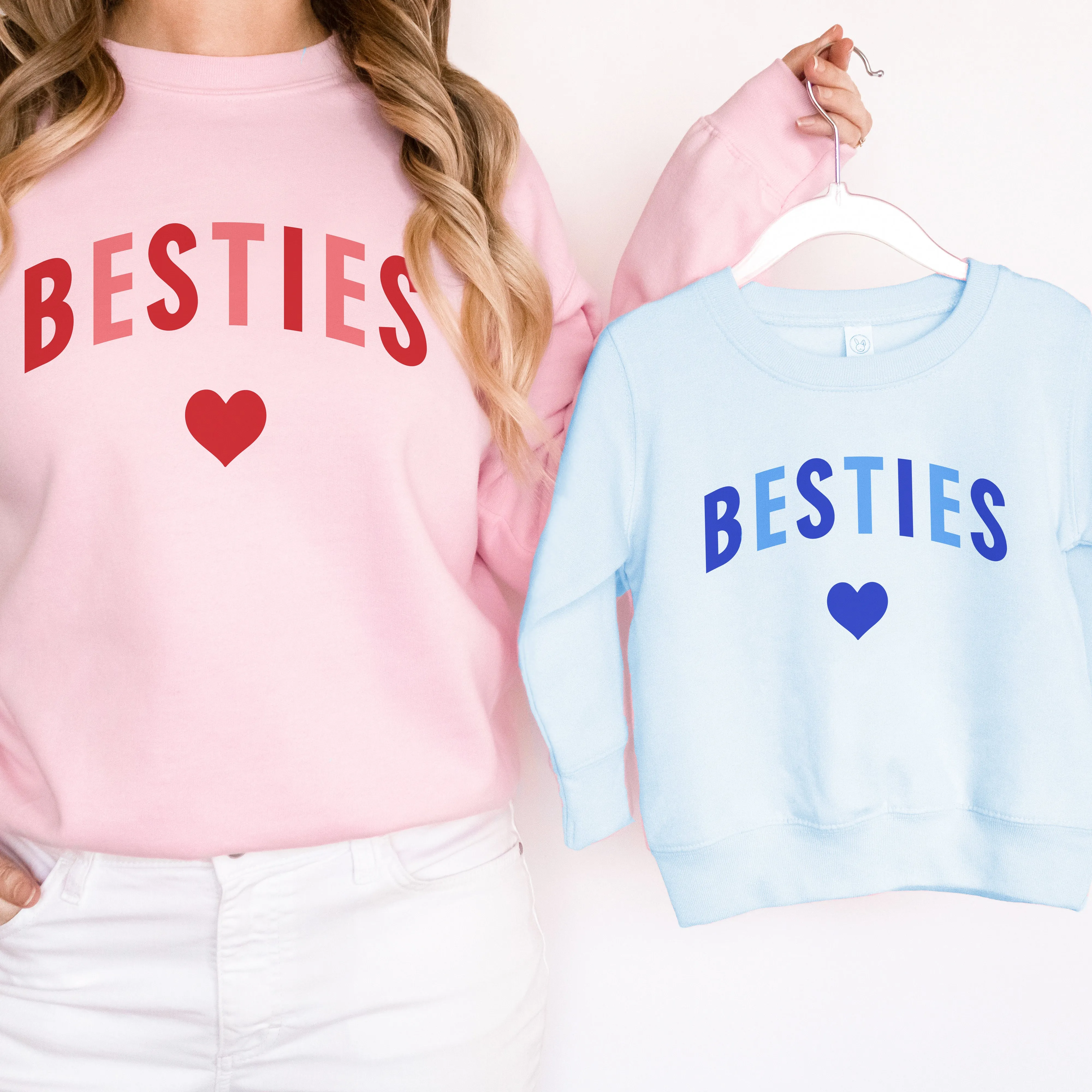 Besties Love Hearts Mum & Kid Matching Pink/Blue Sweatshirts nursing tops best deals