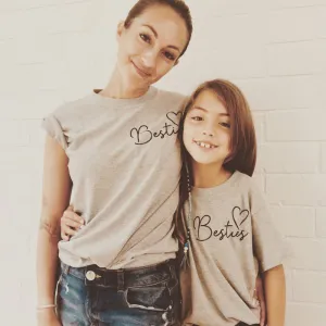 Besties Mini Logo Women & Kid Heather Grey Matching Tees (MRK X) nursing tops best deals