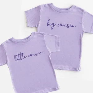 Big & Little Cousin Script Kids Lavender T-Shirt girls pajamas promo