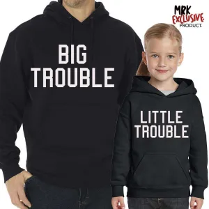 Big Trouble/Little Trouble Adult & Kid Matching Hoodies (MRK X) mens dad clothes online