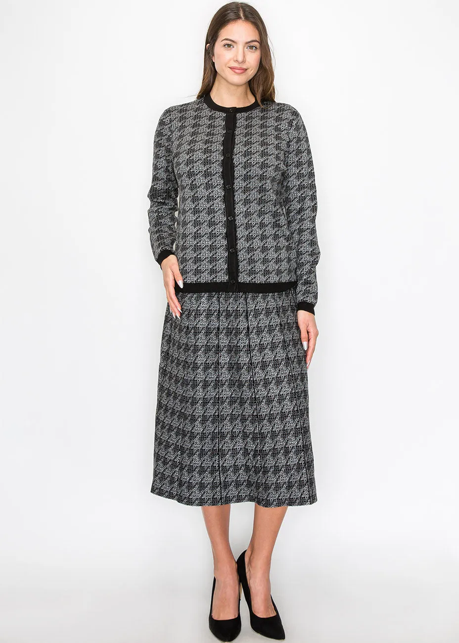 Black Houndstooth Flair Skirt