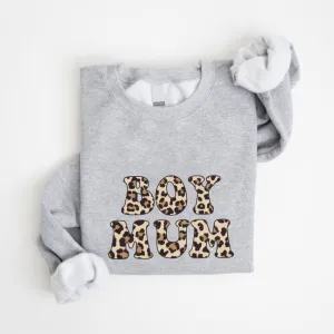 Boy Mum Leopard Women's Heather Grey Sweatshirt postpartum clothes sale