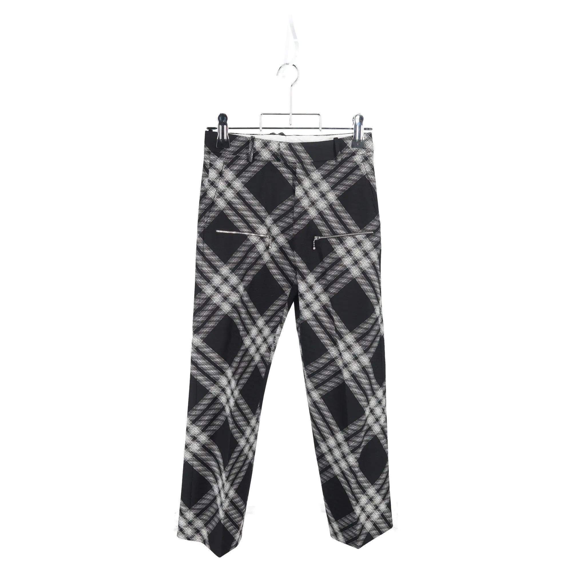 Burberry Straight Leg Checkered Pants in Black Wool