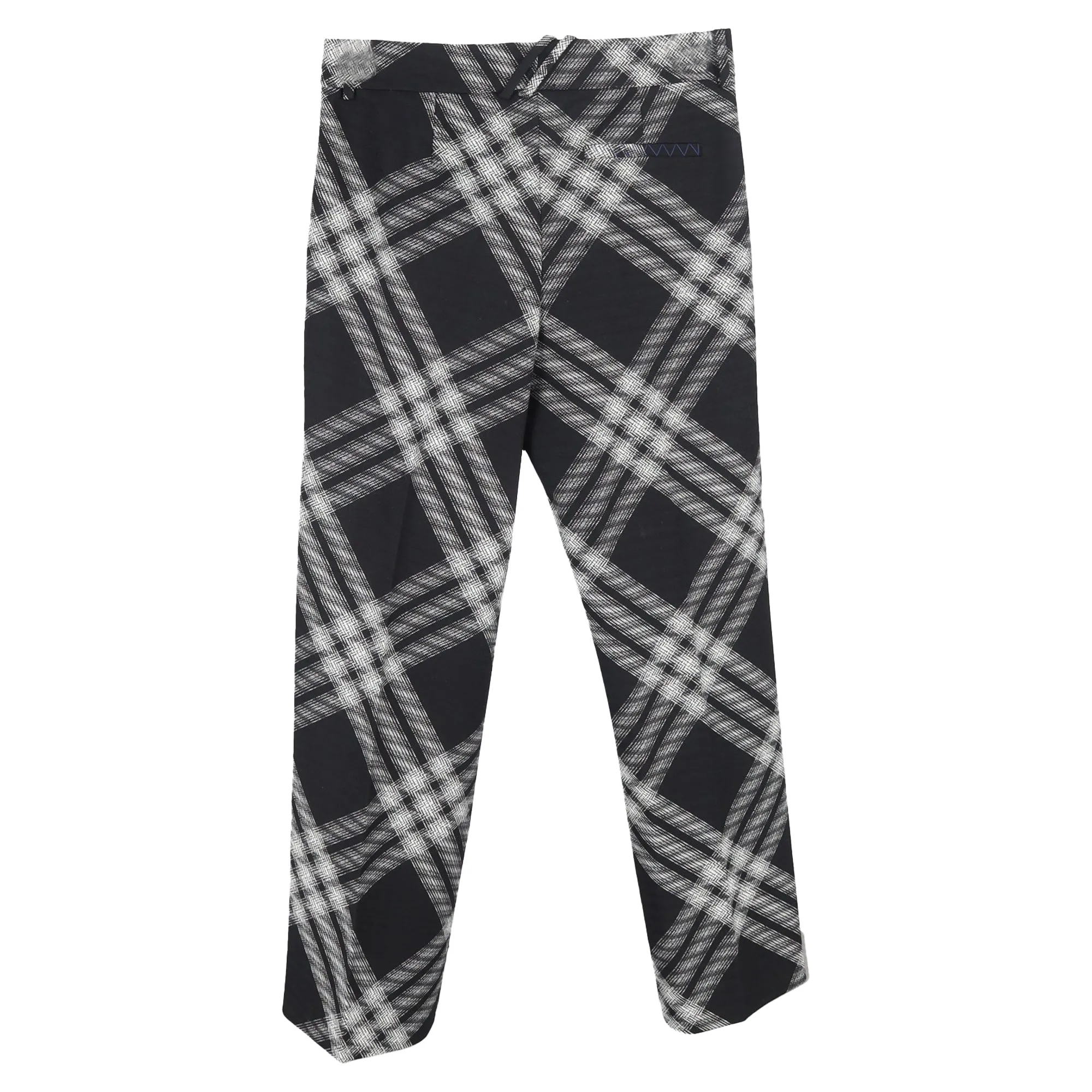 Burberry Straight Leg Checkered Pants in Black Wool