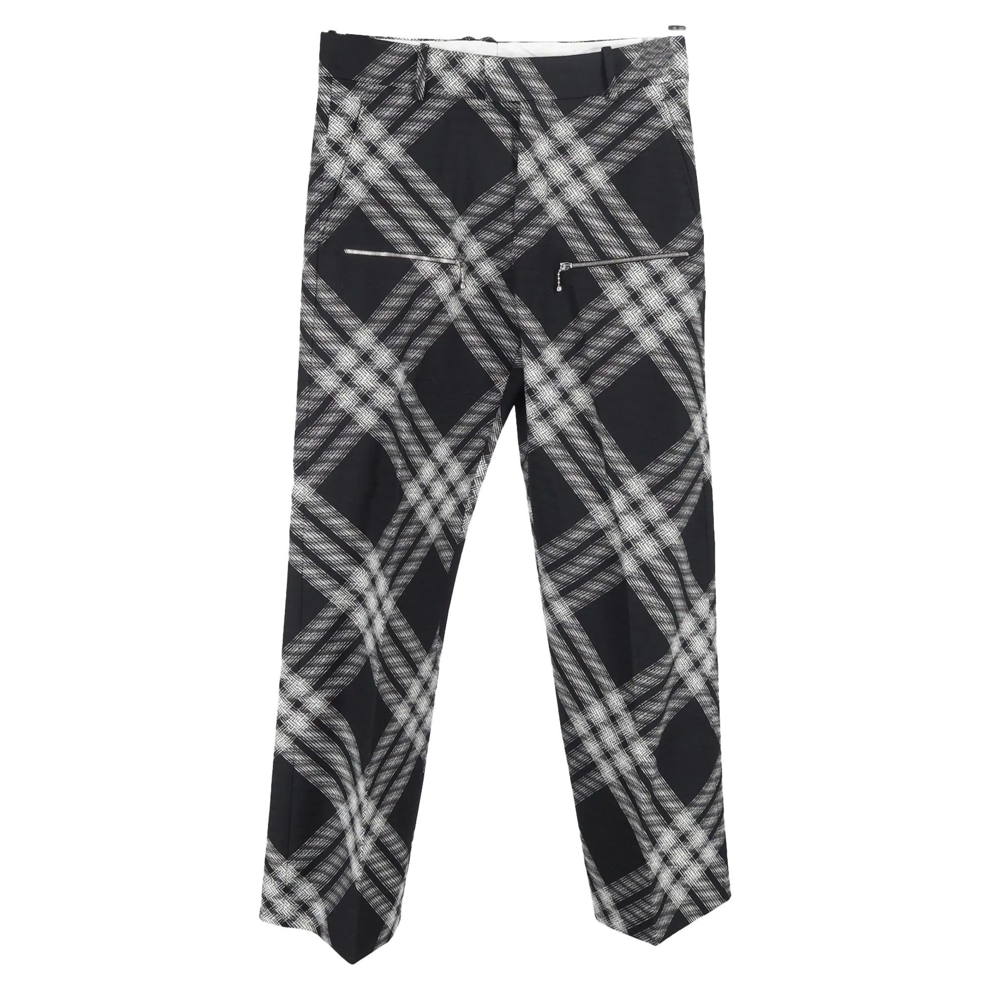 Burberry Straight Leg Checkered Pants in Black Wool