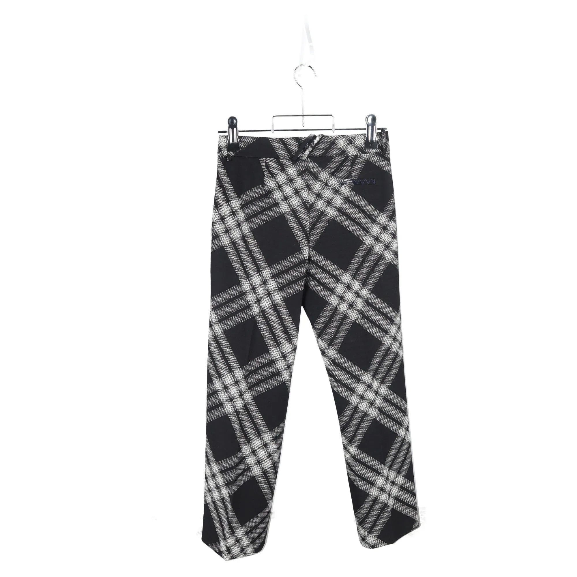 Burberry Straight Leg Checkered Pants in Black Wool