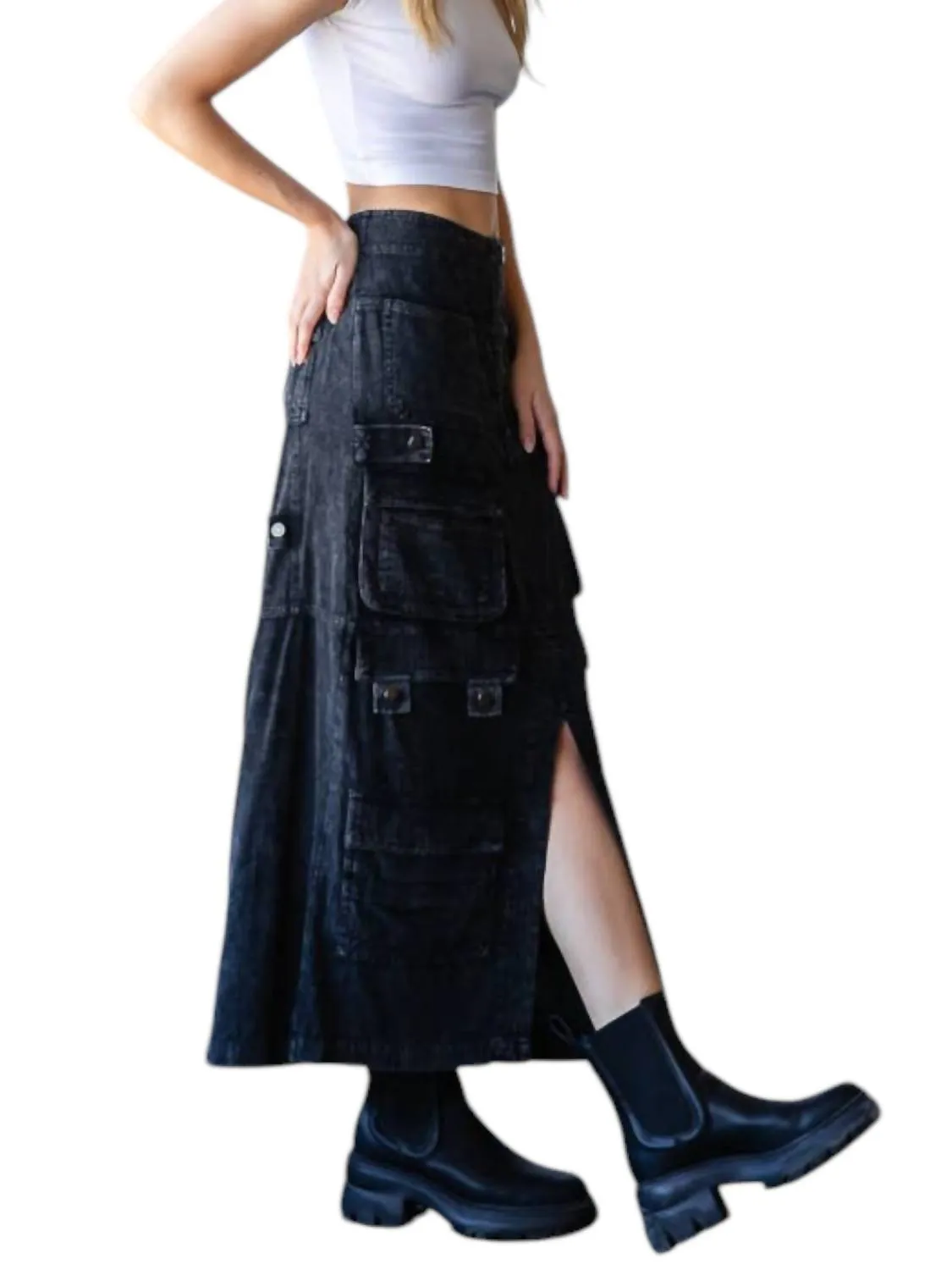 Cargo Maxi Skirt In Black
