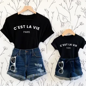C'est La Vie Paris Mum & Kids Matching Black Tees maternity dresses promo
