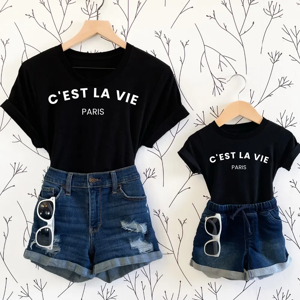 C'est La Vie Paris Mum & Kids Matching Black Tees maternity dresses promo
