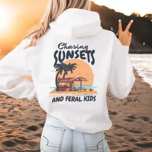 Chasing Sunsets & Feral Kids Back Hoodie postpartum clothes sale