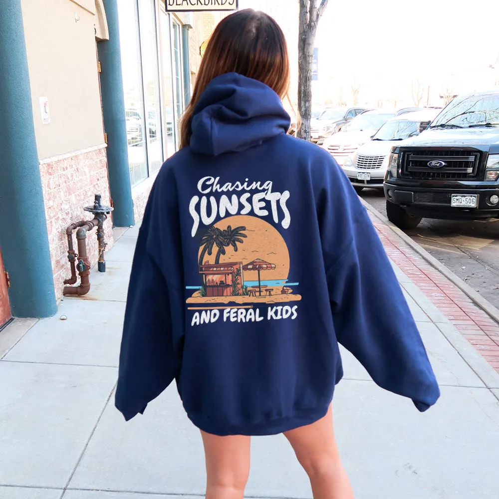 Chasing Sunsets & Feral Kids Back Hoodie postpartum clothes sale