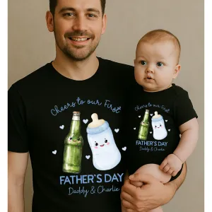 Cheers To Our First Father's Day Matching Personalised Tee & Vest mens dad clothes online