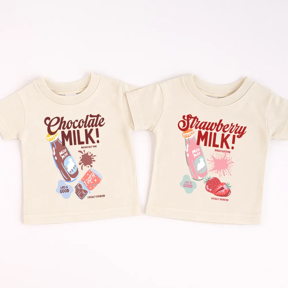 Chocolate & Strawberry Milk Matching Kids T-Shirt girls pajamas promo