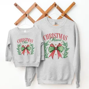 Christmas Mama & Mini Retro Bow Matching Sweatshirts maternity wear outlet